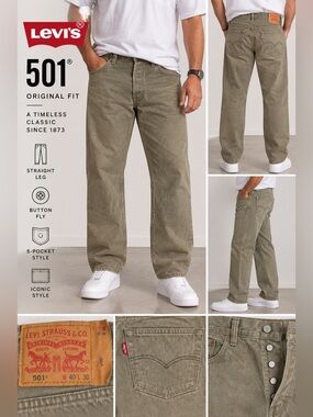 Levi’s 501 Original Fit Jeans Men 40x30 Faded Olive Green Button Fly